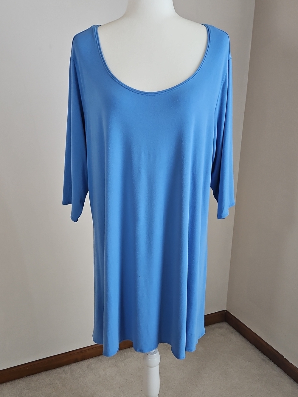 Eileen Fisher Tunic Top Rayon Stretch Short Sleeve Blue Lagenlook Coastal 3X